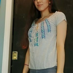 Embroidered peasant top